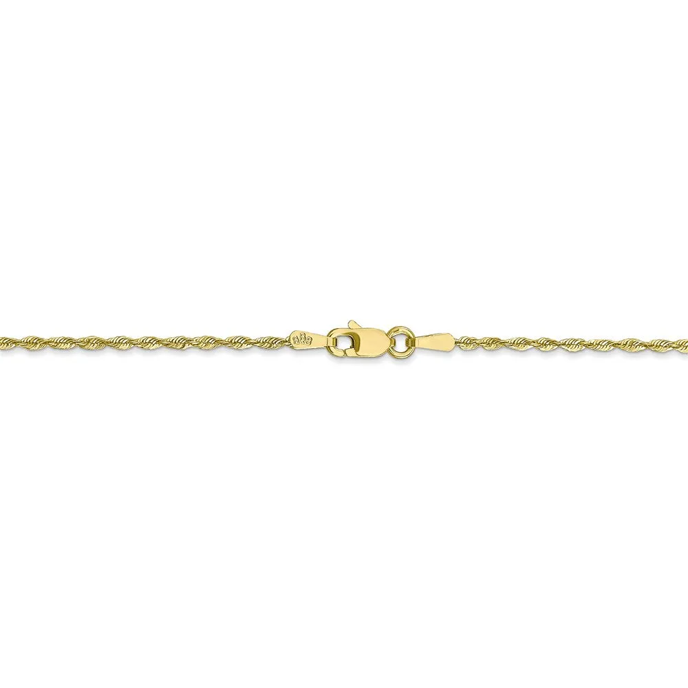 1.5mm, 10k Yellow Gold Lightweight D/C Rope Chain Anklet