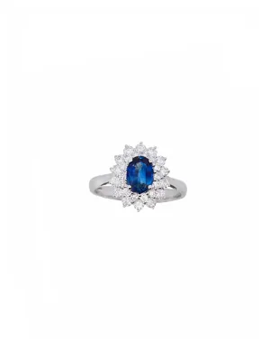 1.65ct Diamond Sapphire 18K Gold Halo Ring