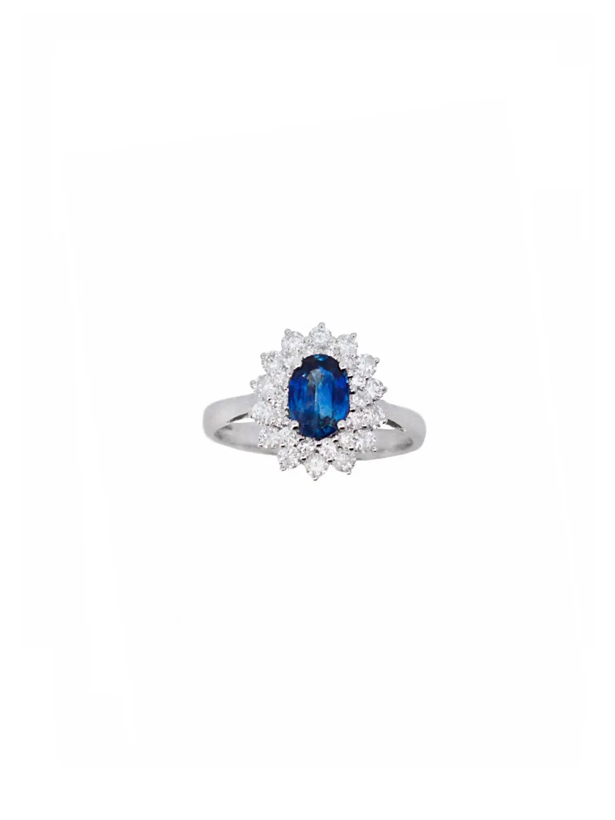 1.65ct Diamond Sapphire 18K Gold Halo Ring