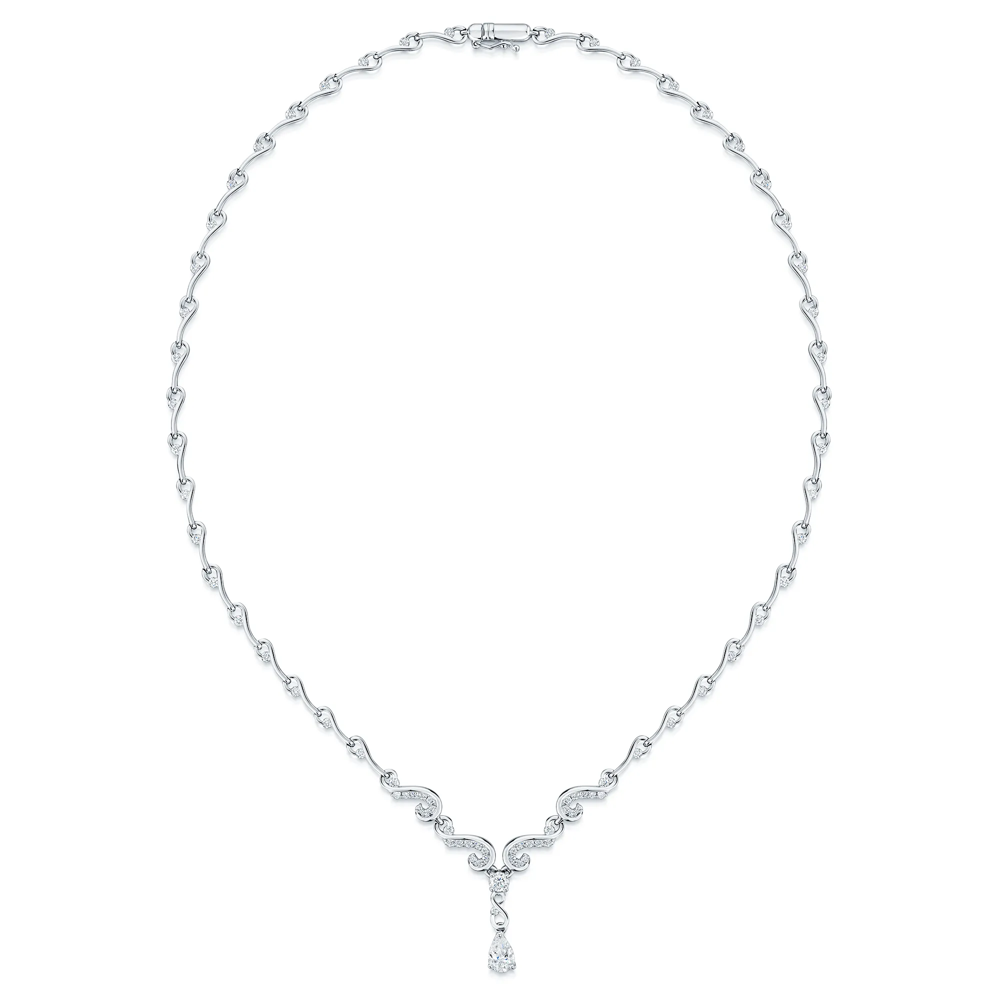 18ct White Gold Diamond Set Fancy Collarette Style Drop Necklace