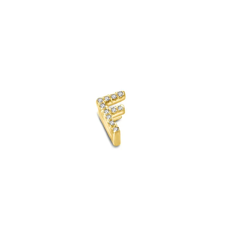 18k Gold Initial Letter "F" Diamond Pandent   Necklace