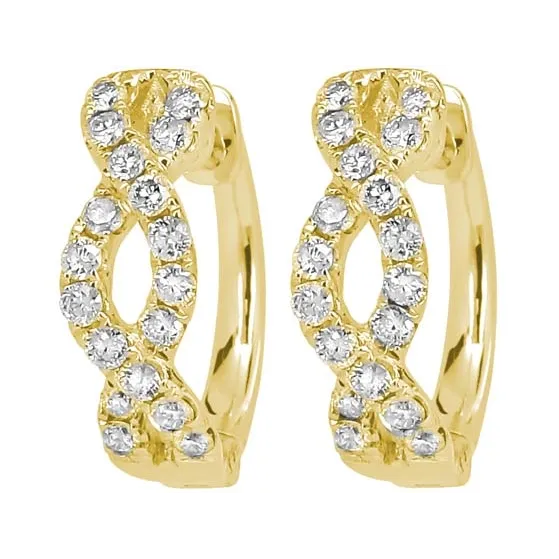 18K Yellow Gold Diamond Infinity Design Hoop Earrings