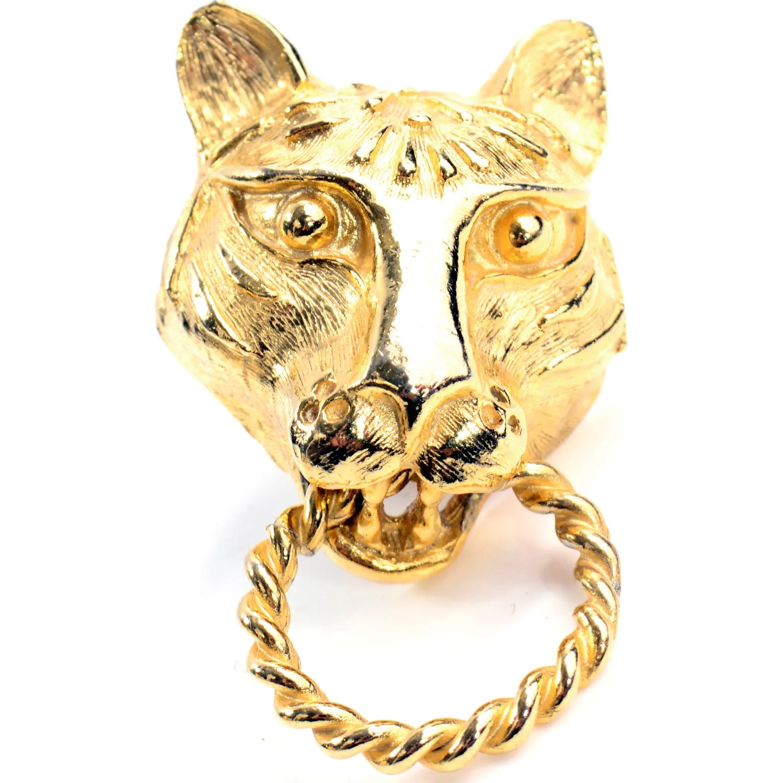 1960s Kenneth Lane Gold Panther or Lioness Head Door Knocker Earrings