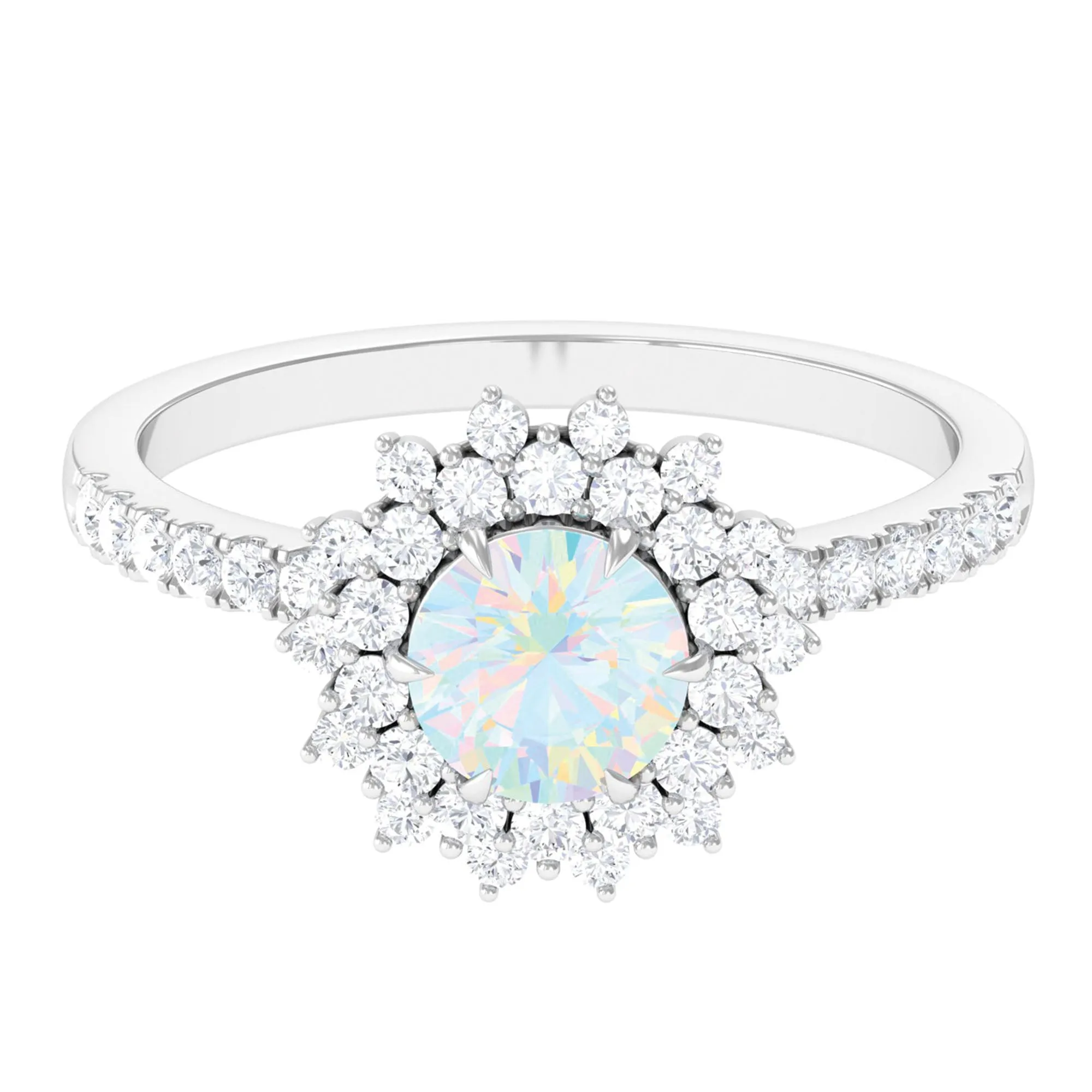 2 CT Round Ethiopian Opal Statement Engagement Ring with Moissanite