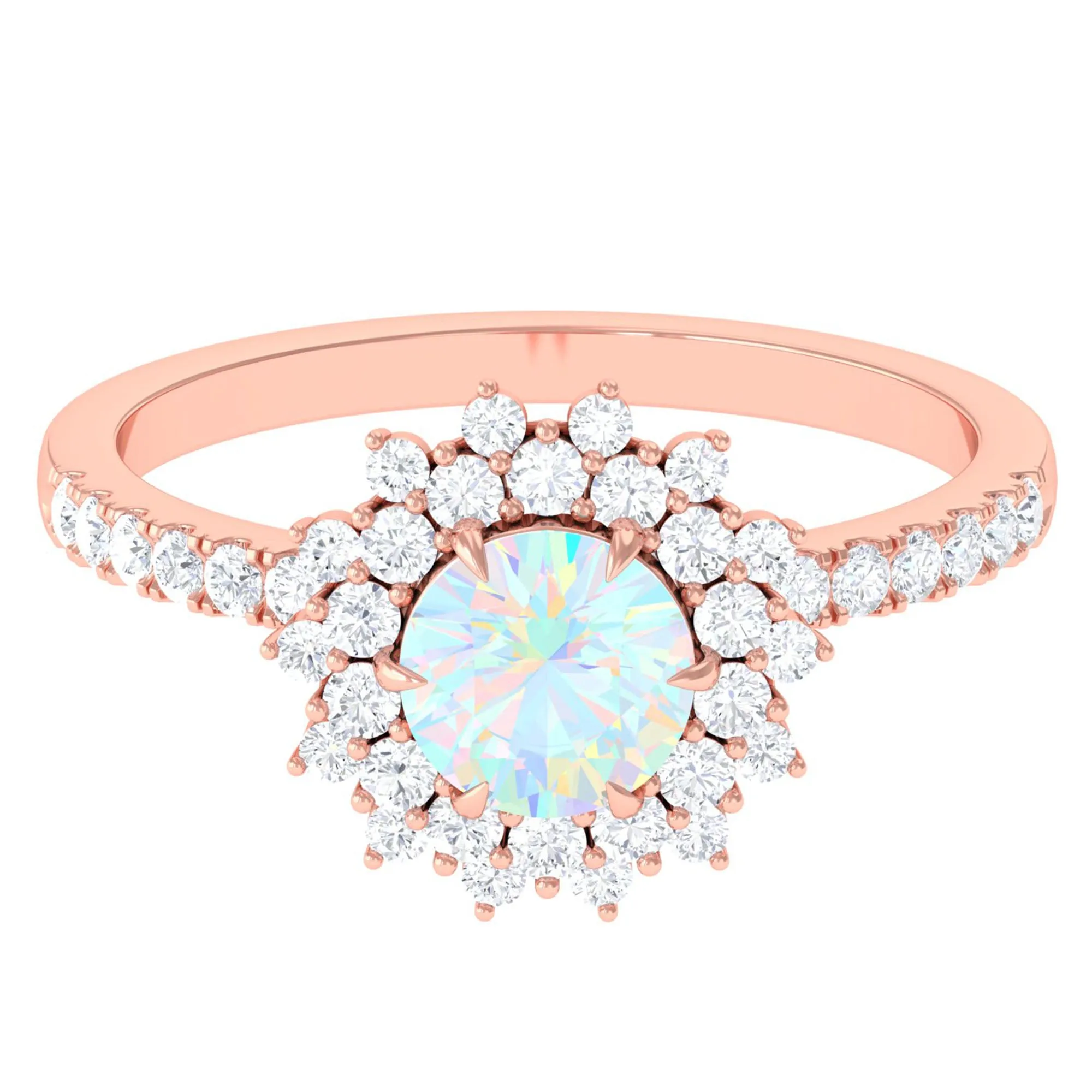 2 CT Round Ethiopian Opal Statement Engagement Ring with Moissanite