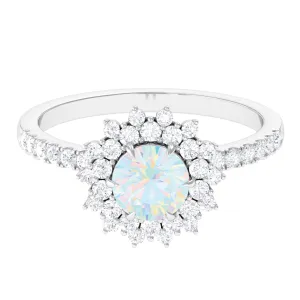 2 CT Round Ethiopian Opal Statement Engagement Ring with Moissanite