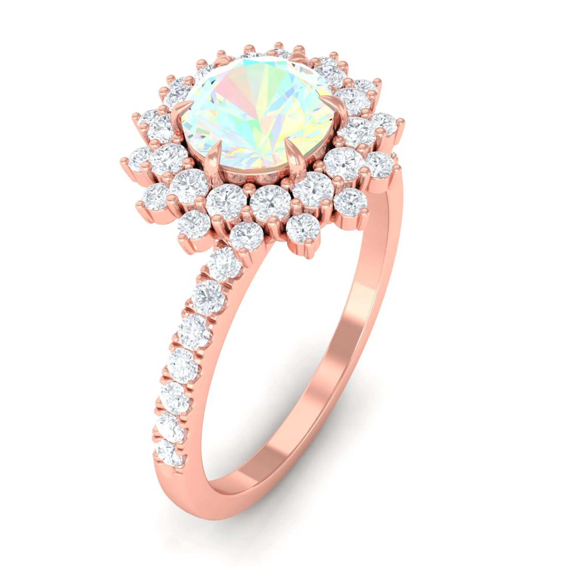 2 CT Round Ethiopian Opal Statement Engagement Ring with Moissanite