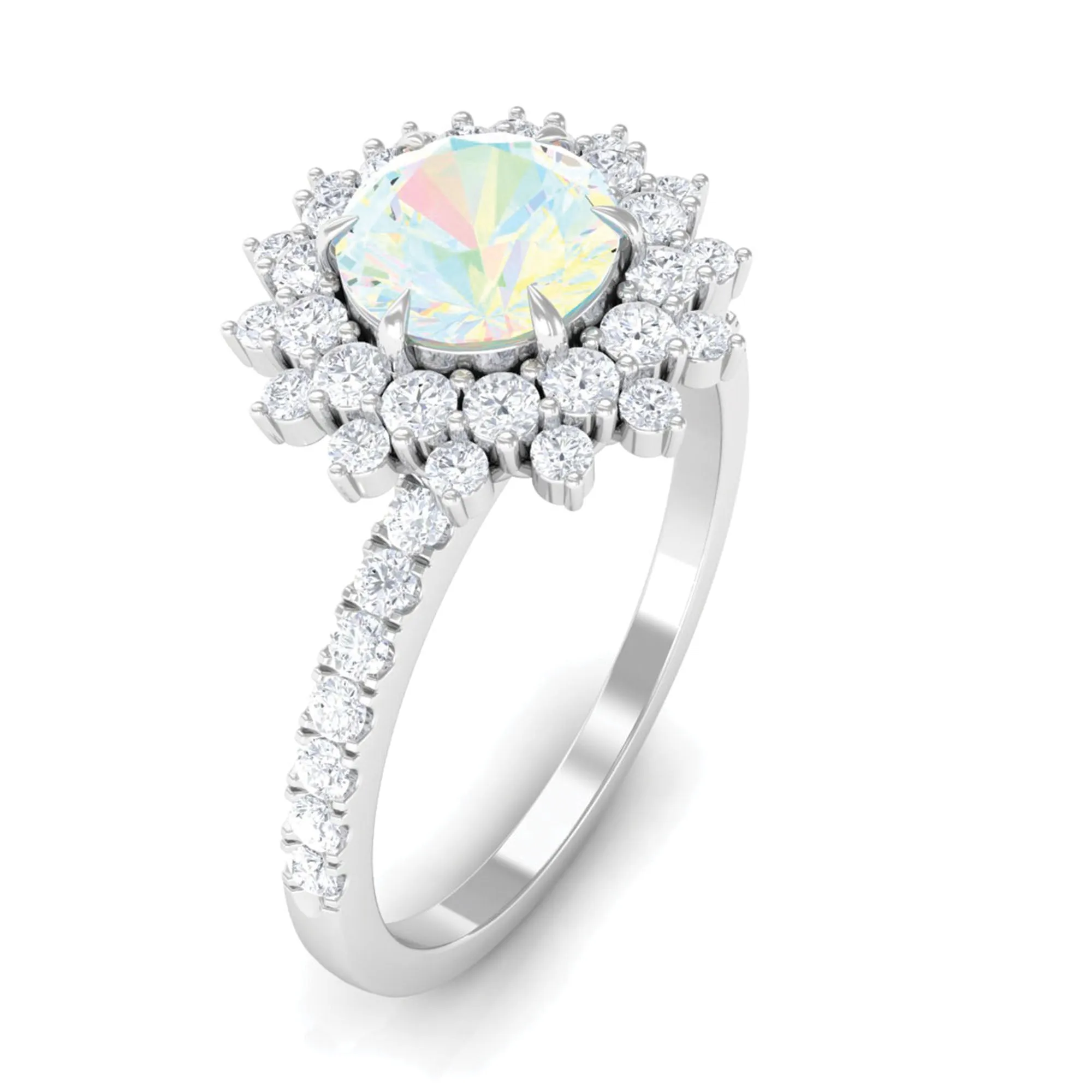 2 CT Round Ethiopian Opal Statement Engagement Ring with Moissanite