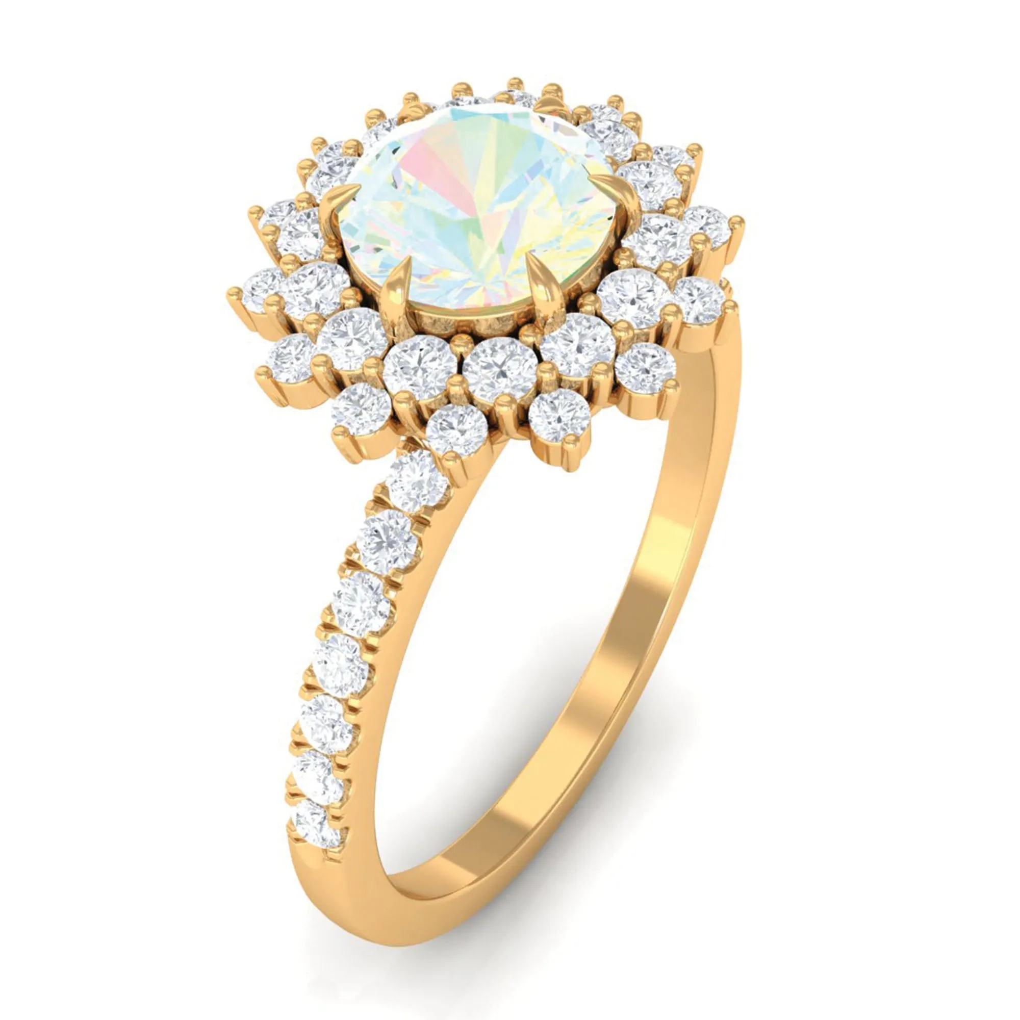 2 CT Round Ethiopian Opal Statement Engagement Ring with Moissanite