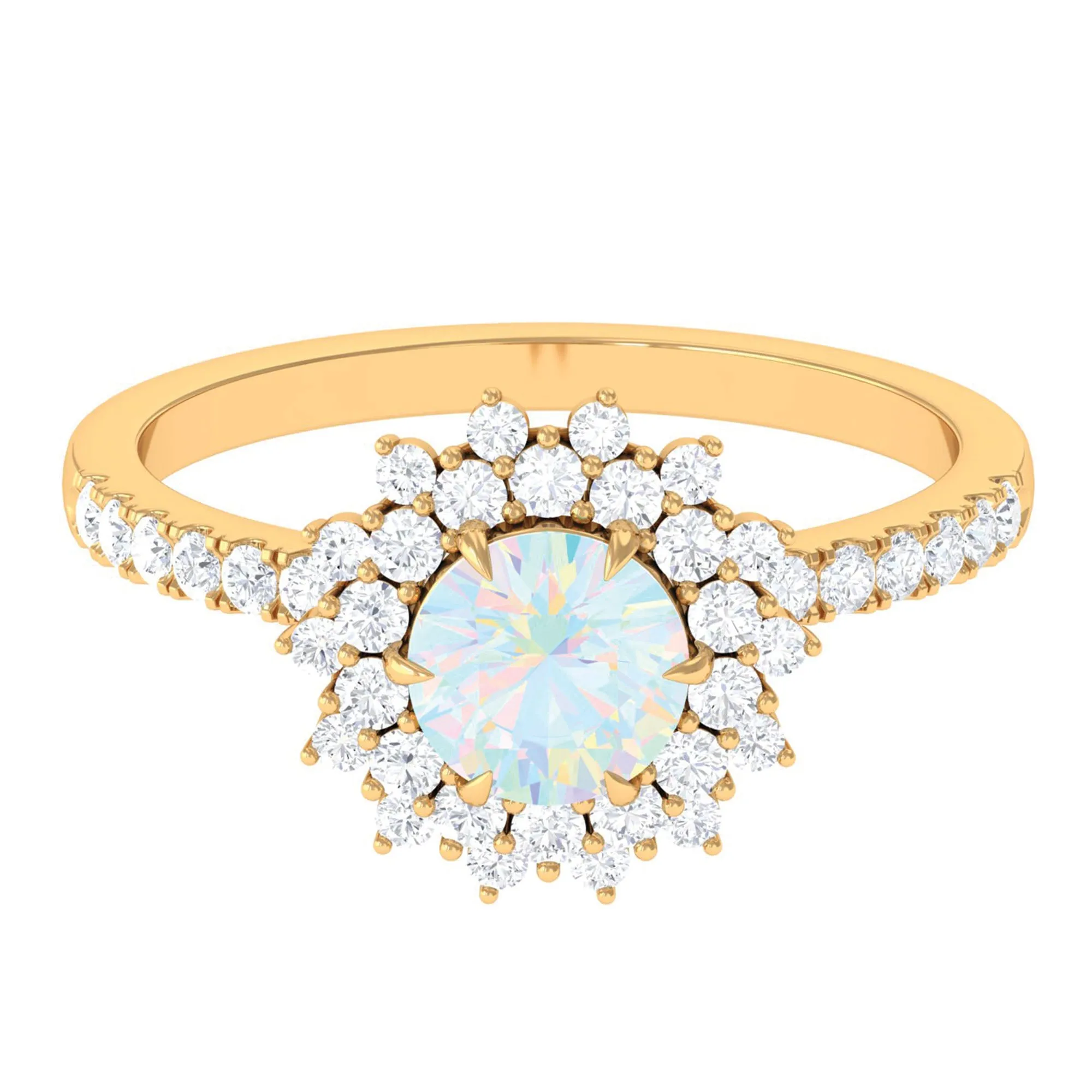 2 CT Round Ethiopian Opal Statement Engagement Ring with Moissanite