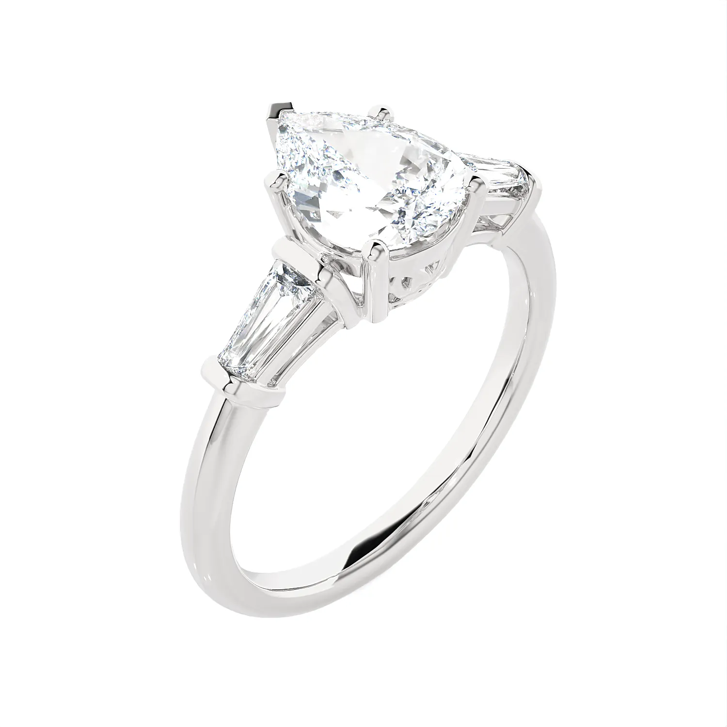 2 ctw Pear-Shaped with Tapered Baguette Three Stone Lab Grown Diamond Ring