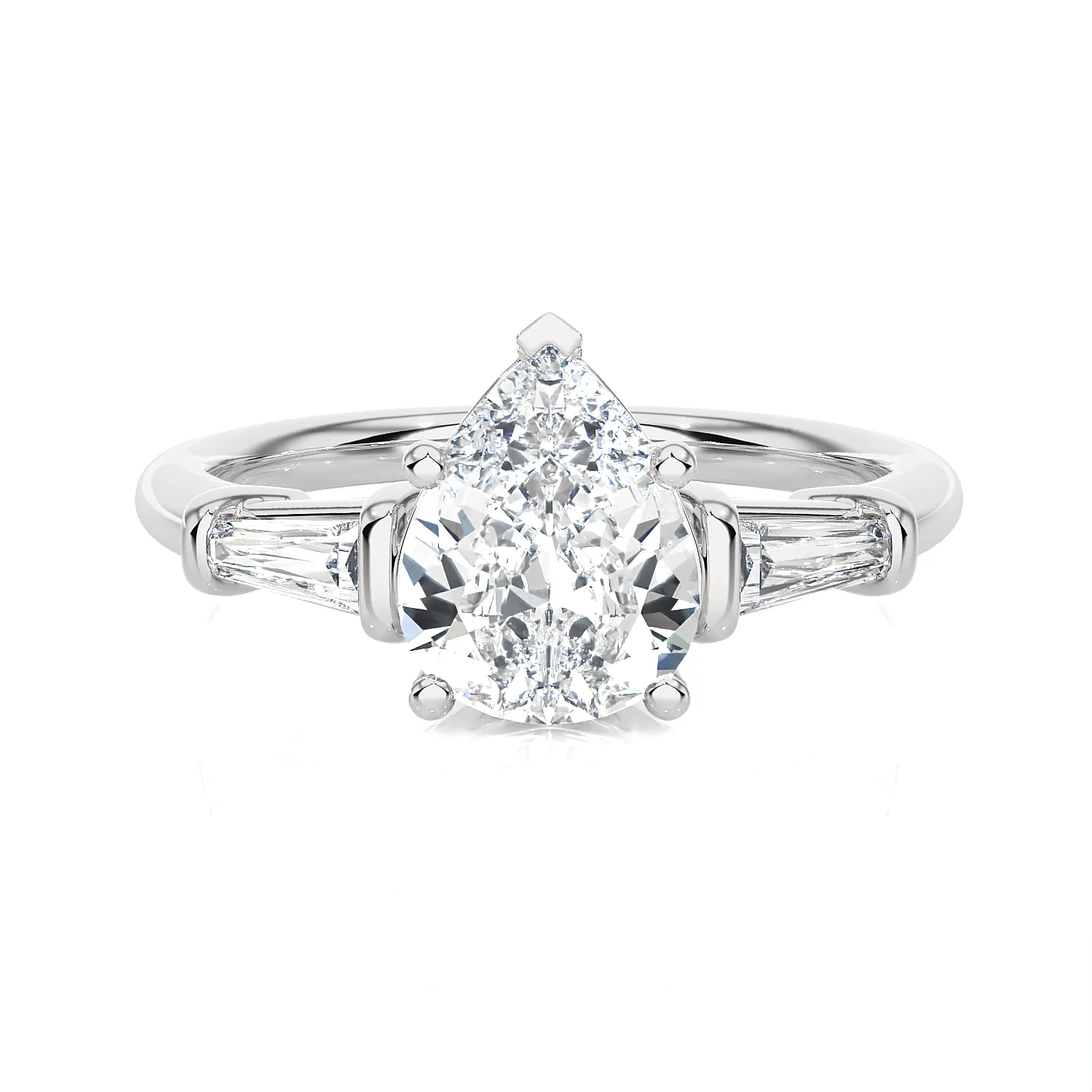 2 ctw Pear-Shaped with Tapered Baguette Three Stone Lab Grown Diamond Ring