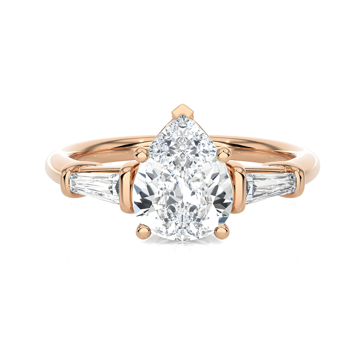 2 ctw Pear-Shaped with Tapered Baguette Three Stone Lab Grown Diamond Ring