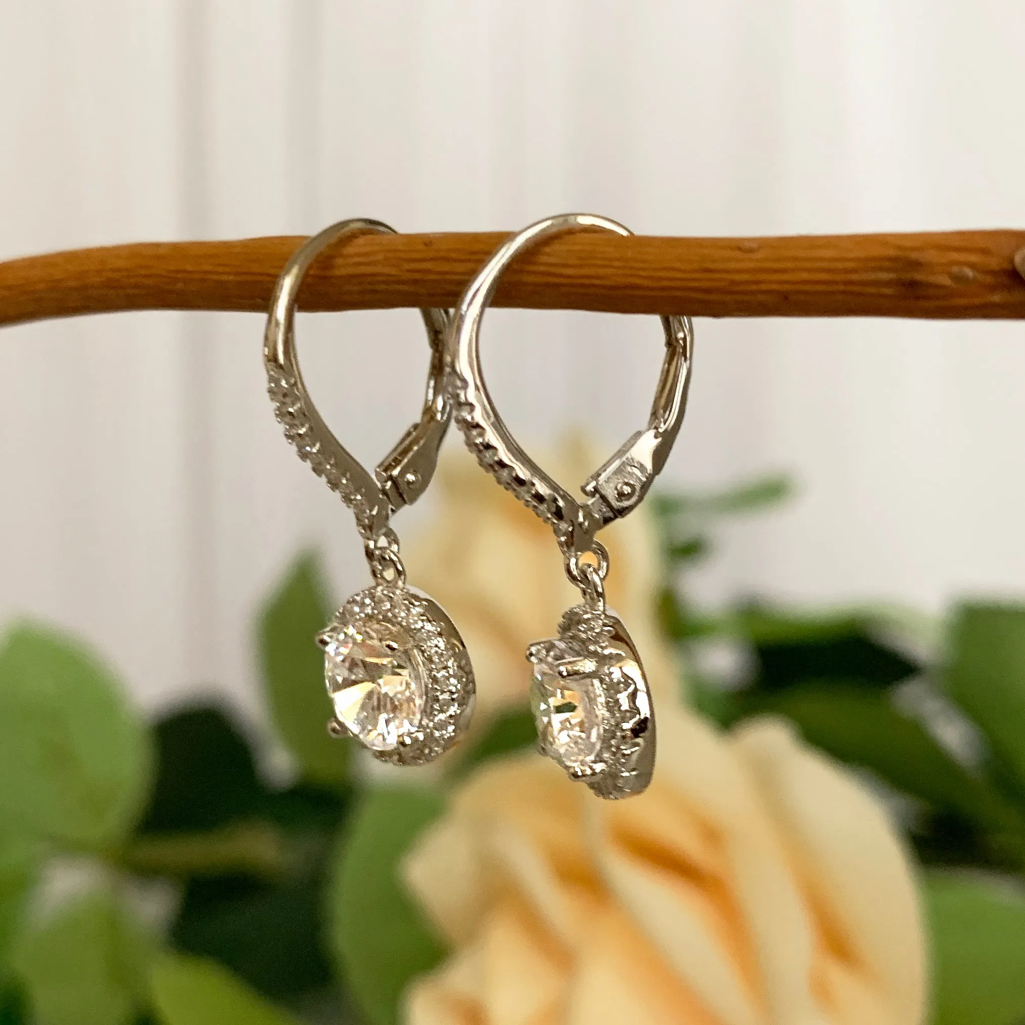 2 ctw Round Dangle Halo Earrings