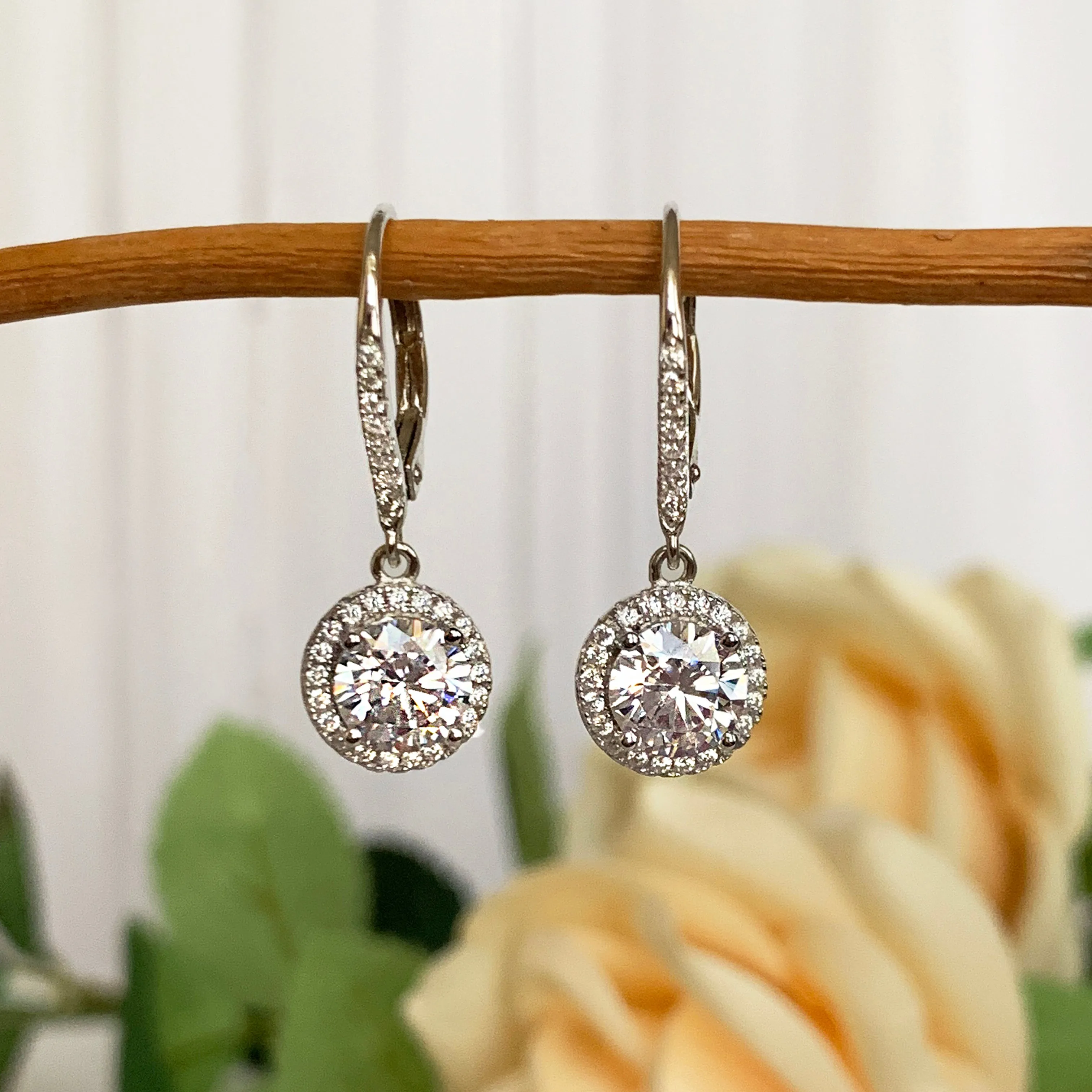 2 ctw Round Dangle Halo Earrings