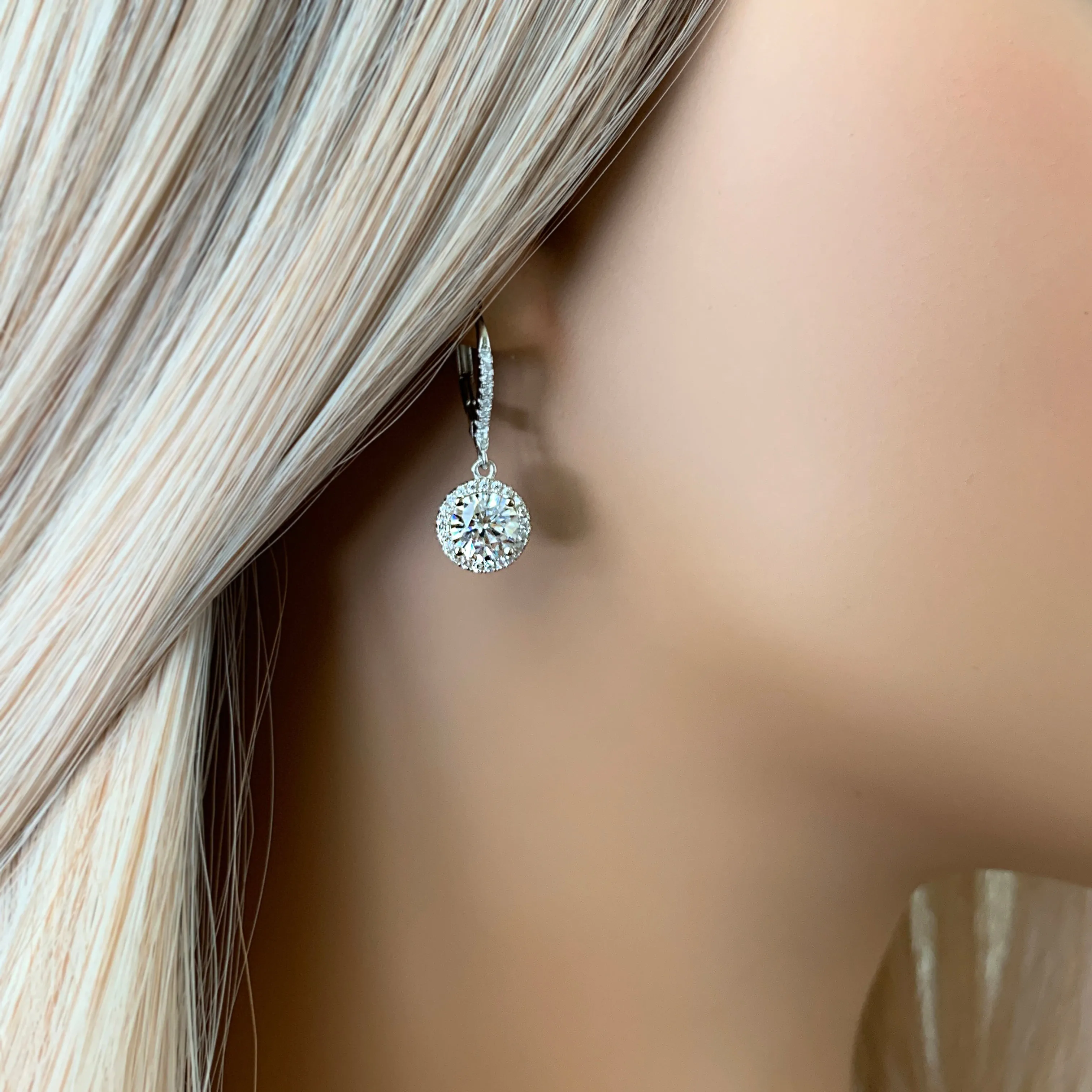 2 ctw Round Dangle Halo Earrings