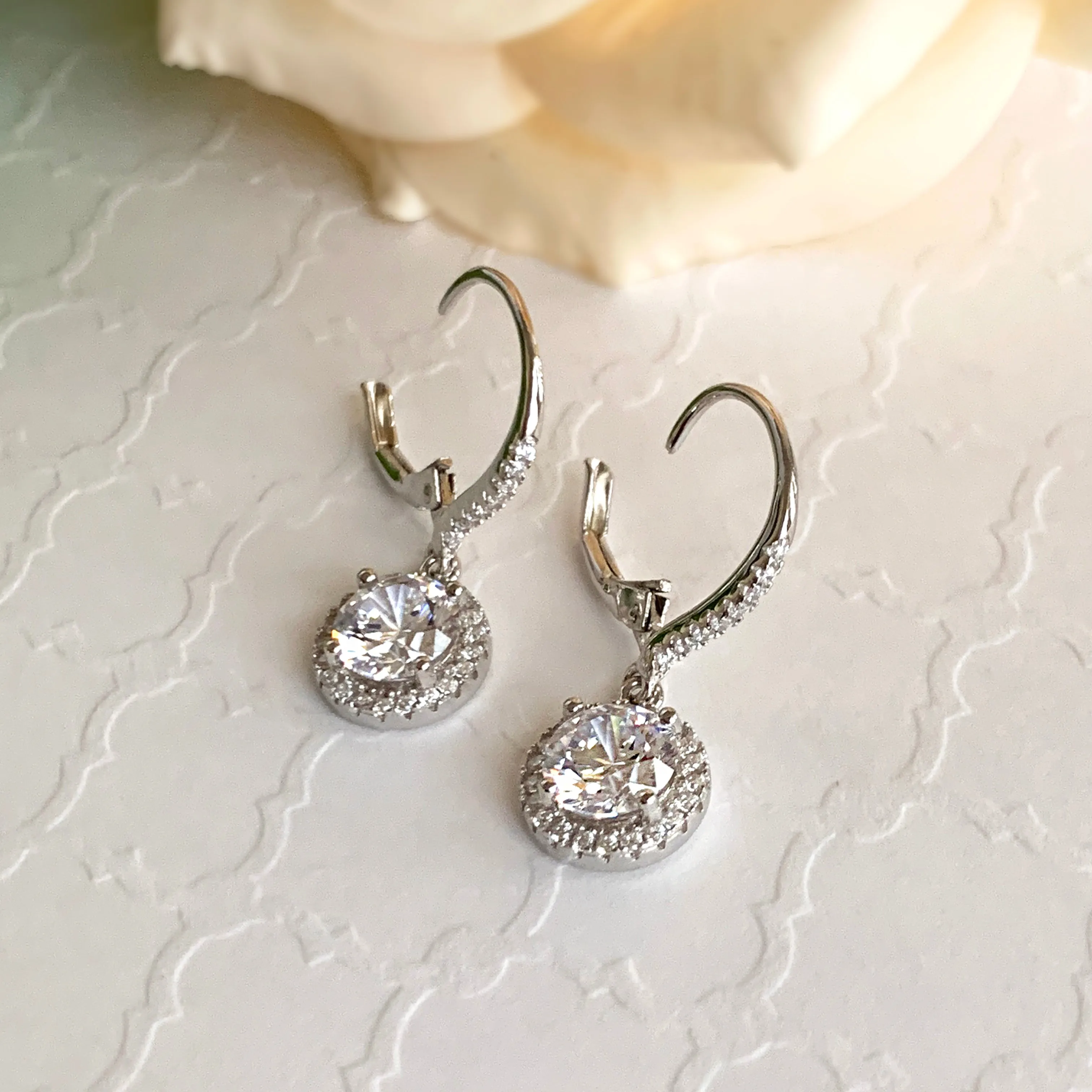 2 ctw Round Dangle Halo Earrings