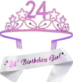 24th Birthday,24th Birthday Decorations for Women,24 Birthday Crown,24 Birthday Tiara