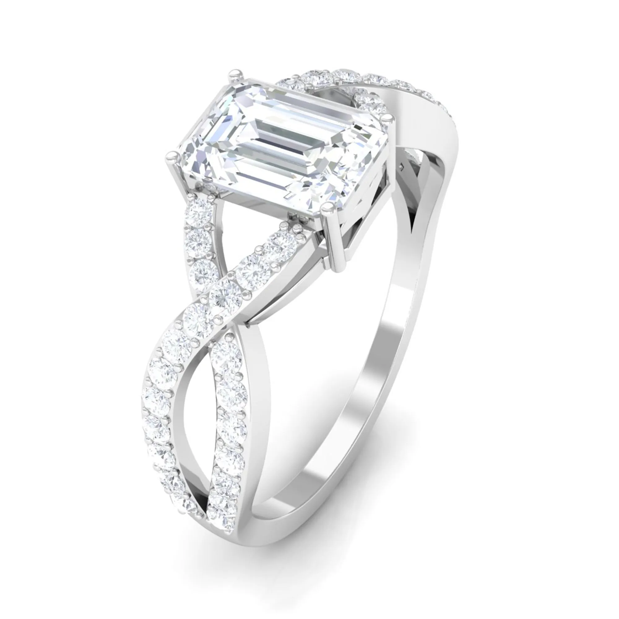 2.50 CT Octagon Cut Solitaire Zircon Crossover Engagement Ring