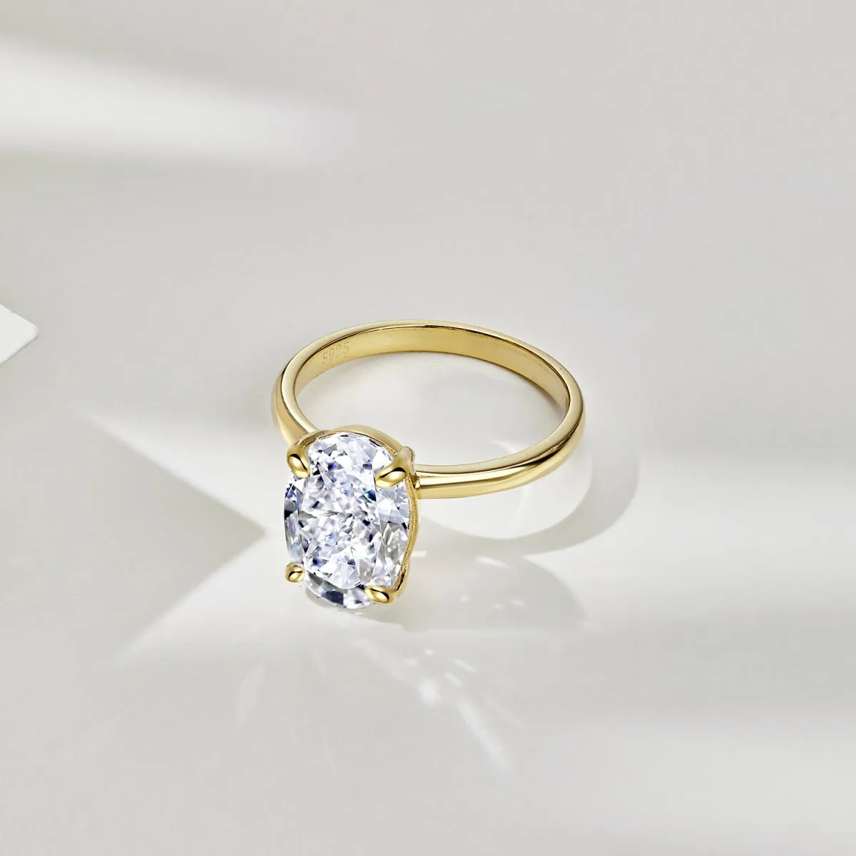 3.5 Carat Cubic Zirconia Oval Solitaire Engagement Ring - Gold