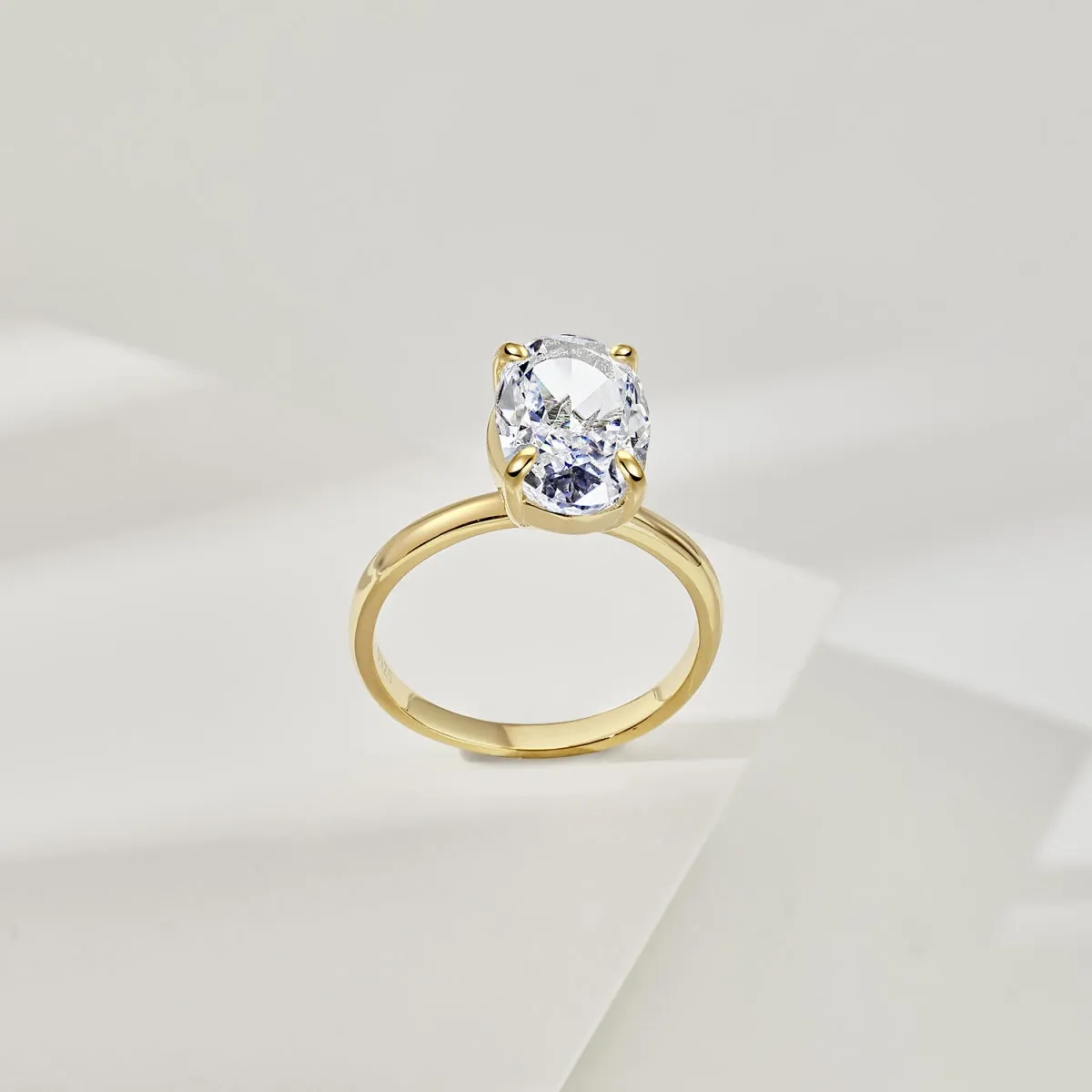 3.5 Carat Cubic Zirconia Oval Solitaire Engagement Ring - Gold