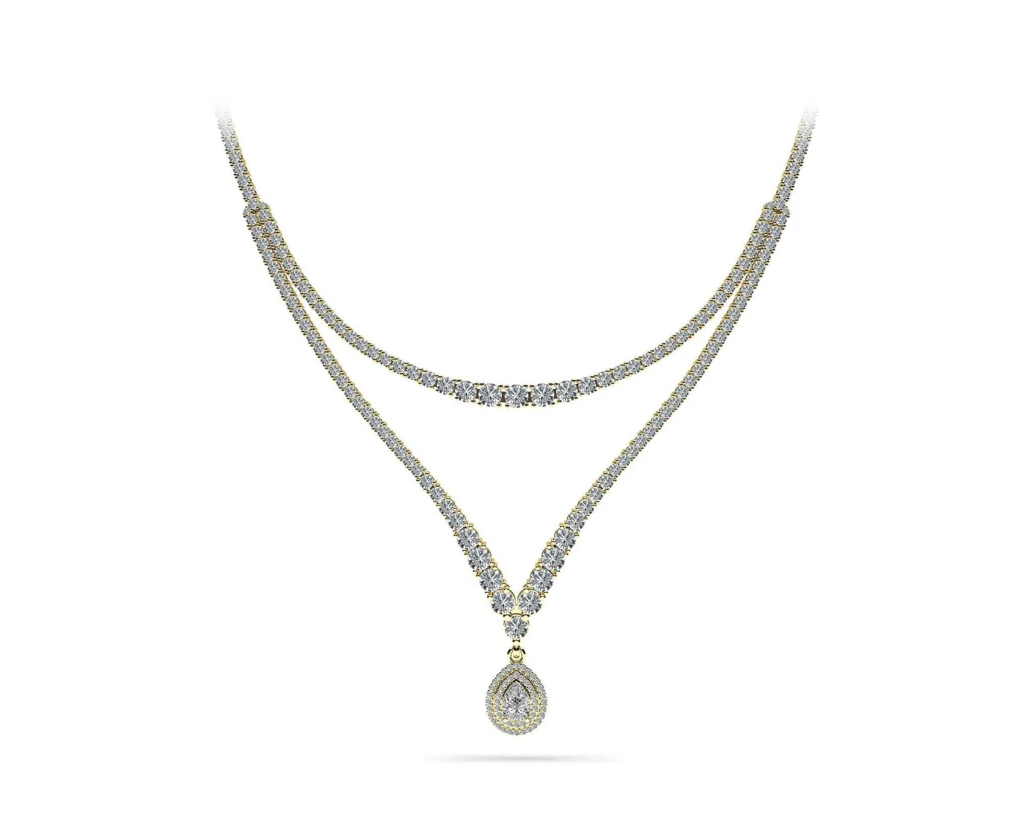 4 Prong Double Strand V Drop Diamond Lab-Grown Diamond Necklace with 13.12 ct.(finished)