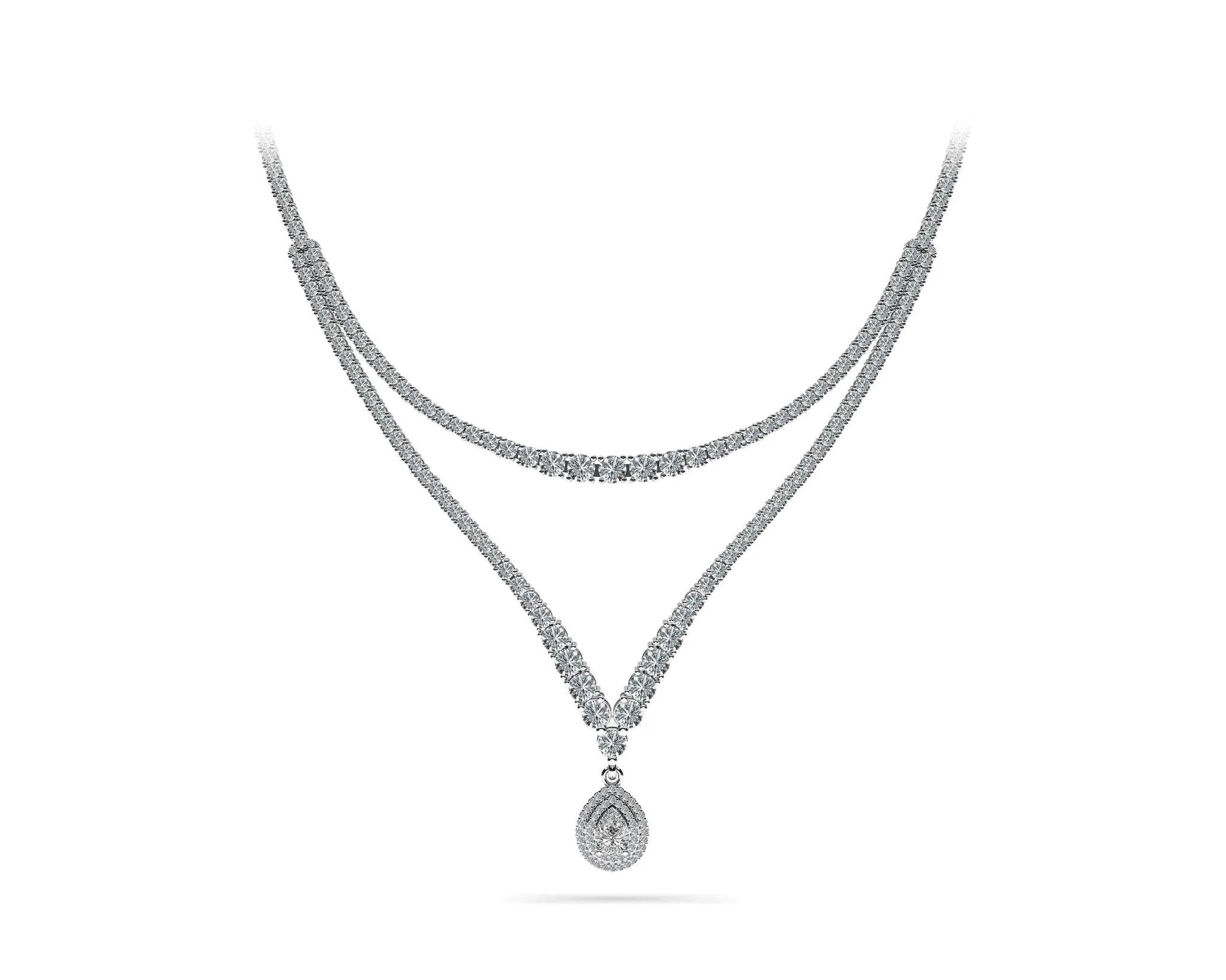 4 Prong Double Strand V Drop Diamond Lab-Grown Diamond Necklace with 13.12 ct.(finished)