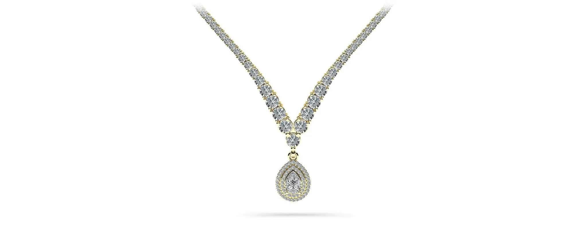 4 Prong Double Strand V Drop Diamond Lab-Grown Diamond Necklace with 13.12 ct.(finished)