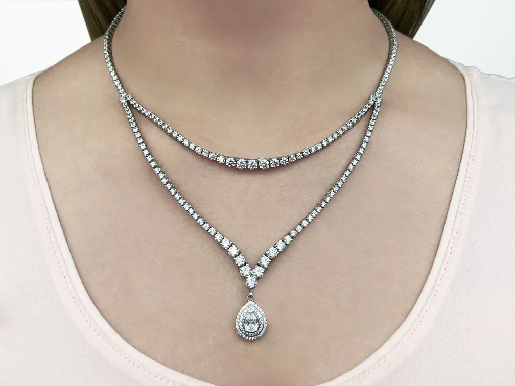 4 Prong Double Strand V Drop Diamond Lab-Grown Diamond Necklace with 13.12 ct.(finished)