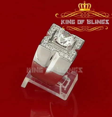 4.50ct Cubic Zirconia 925 White Silver Men's Adjustable Ring Size From 9 to 11