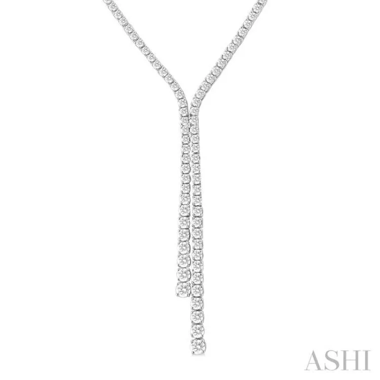 5 Ctw Open End Y-Shape Round Cut Diamond Lariat Necklace in 14K White Gold