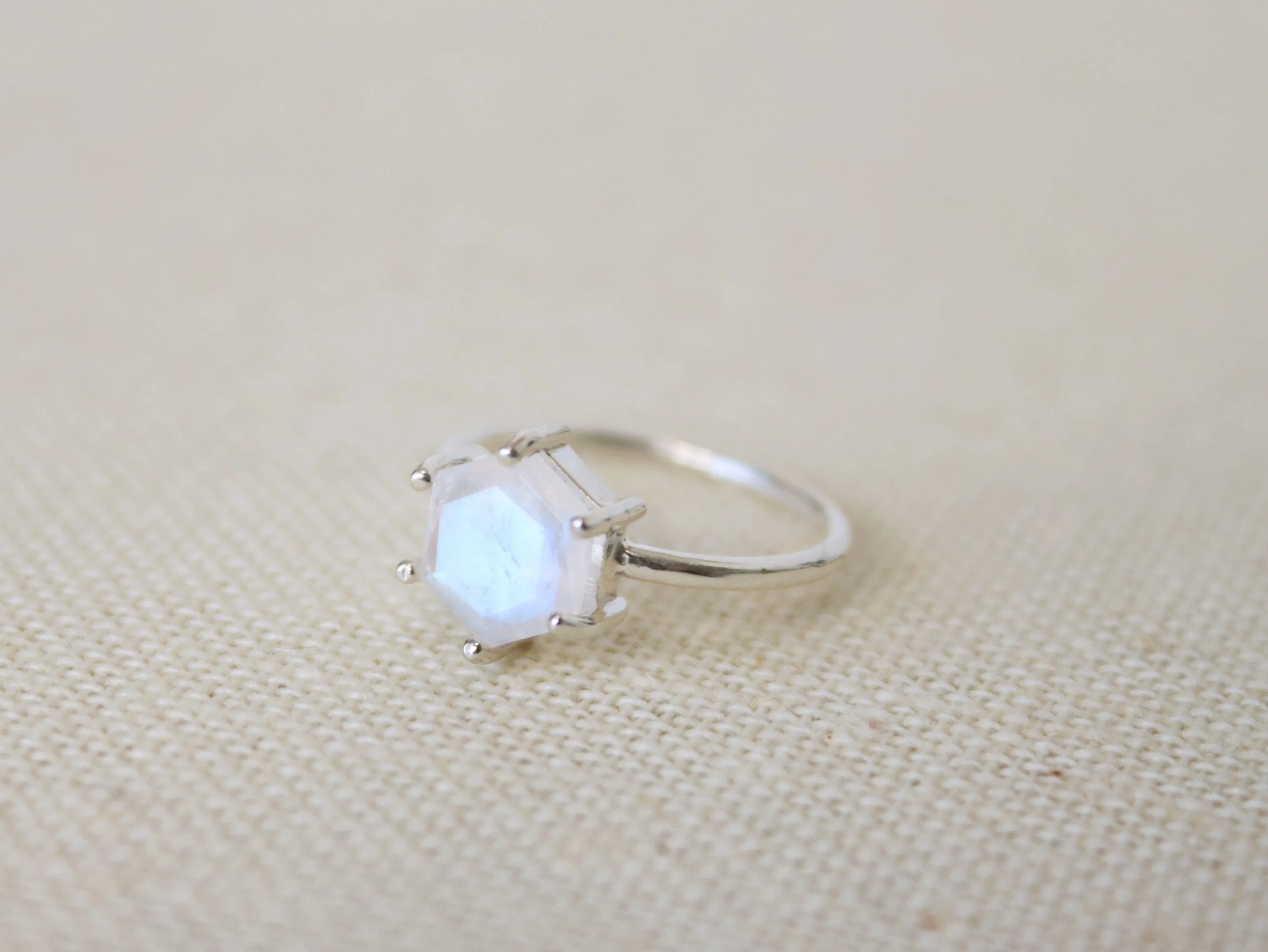 8mm Hexagon Moonstone Ring