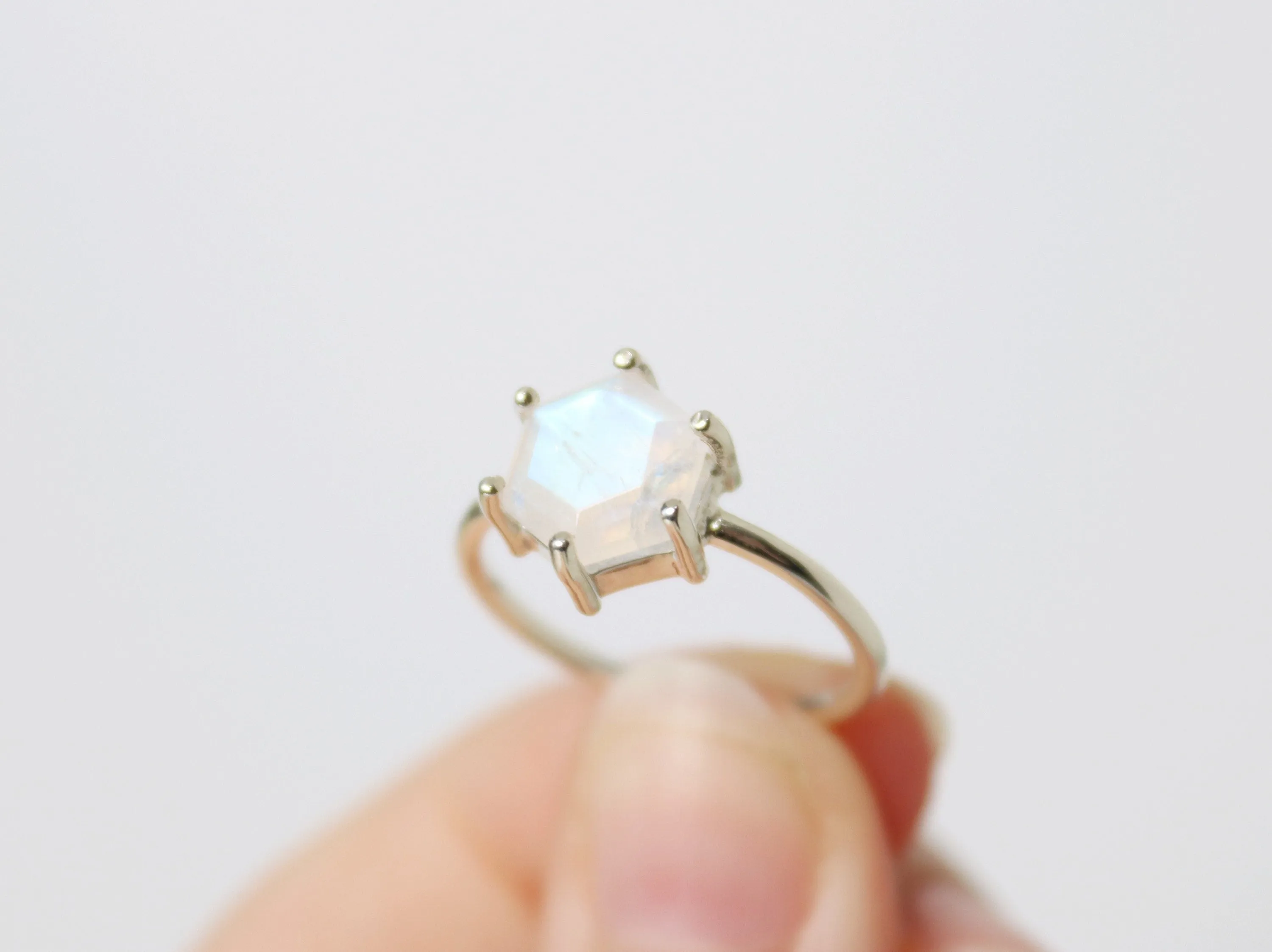 8mm Hexagon Moonstone Ring