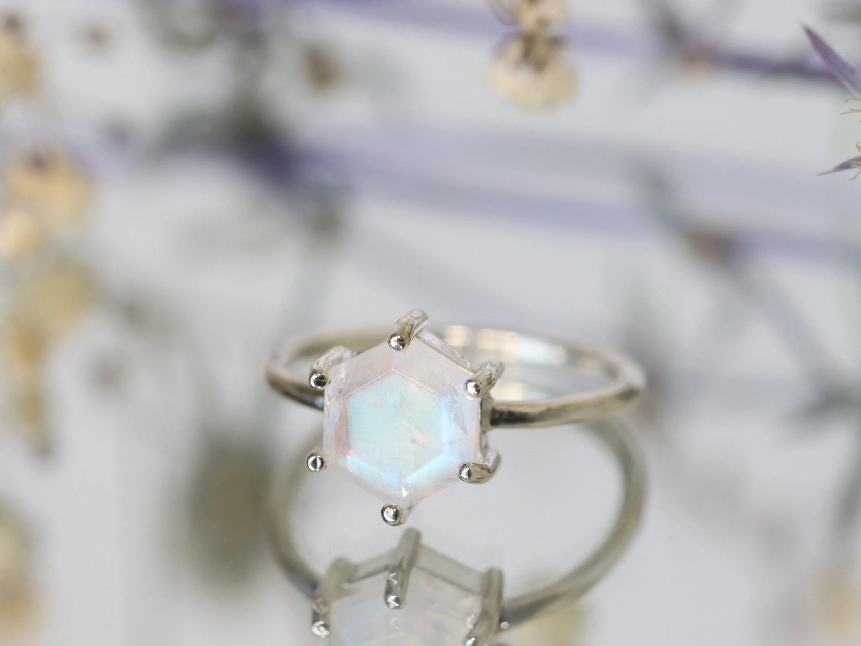 8mm Hexagon Moonstone Ring