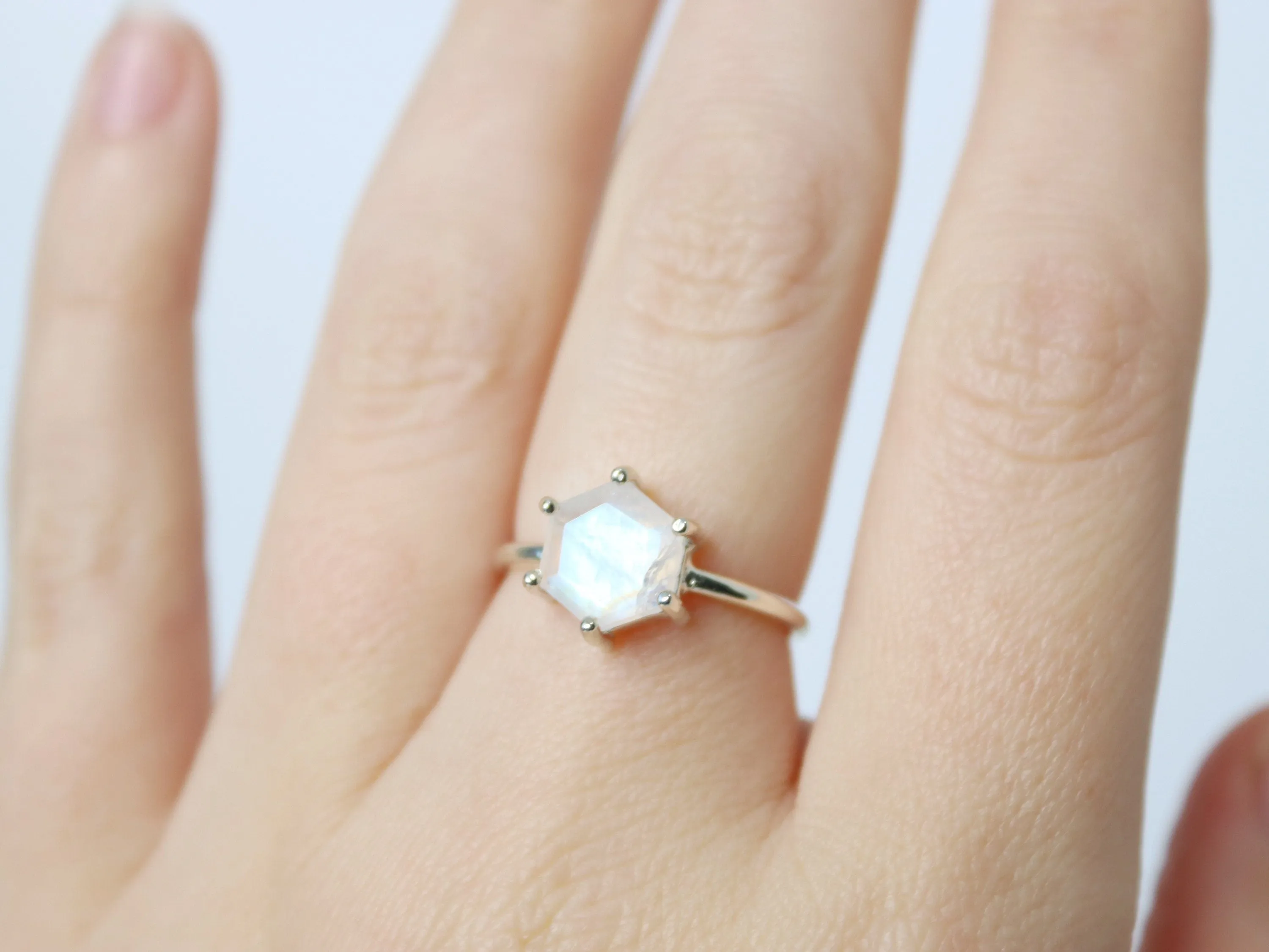 8mm Hexagon Moonstone Ring