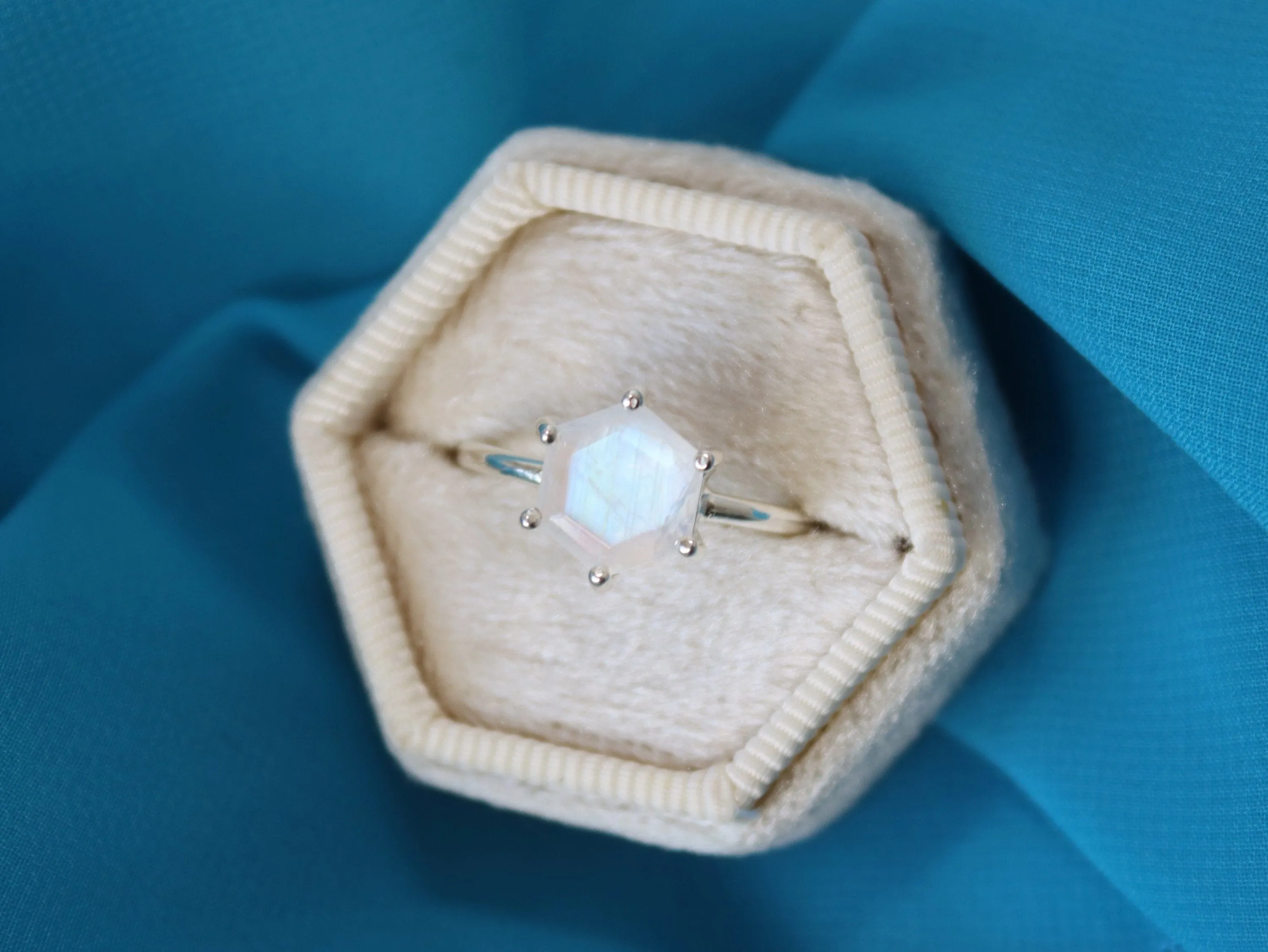 8mm Hexagon Moonstone Ring