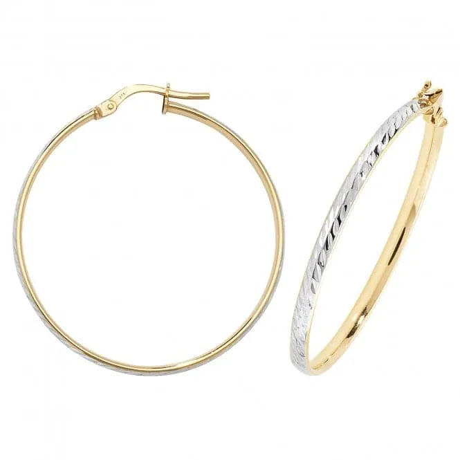 9CT Yellow & White Gold Oval DC Hoop Earrings ER1043