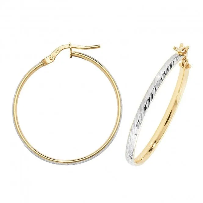 9CT Yellow & White Gold Oval DC Hoop Earrings ER1043