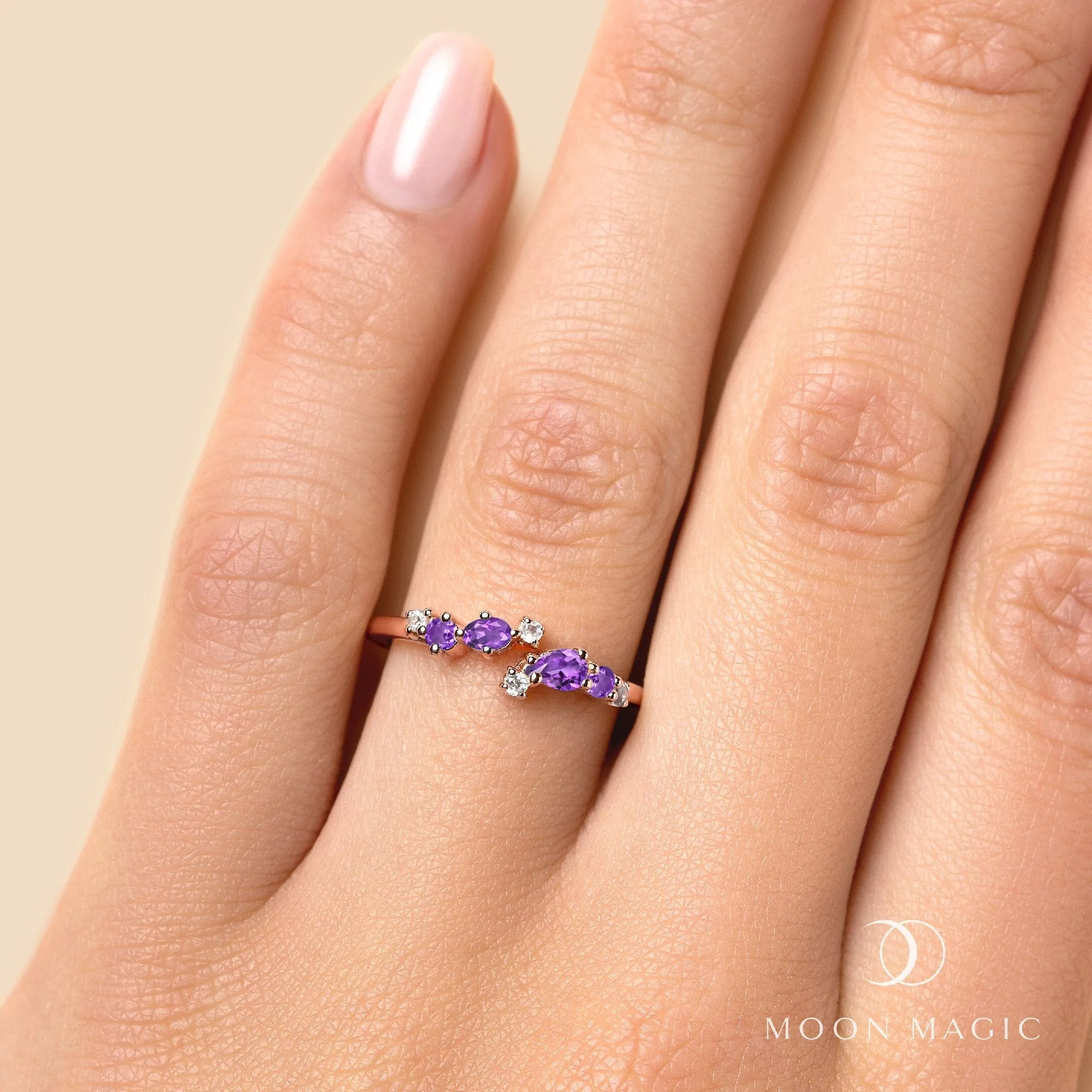 Adjustable Amethyst Ring Flourish - February Birthstone