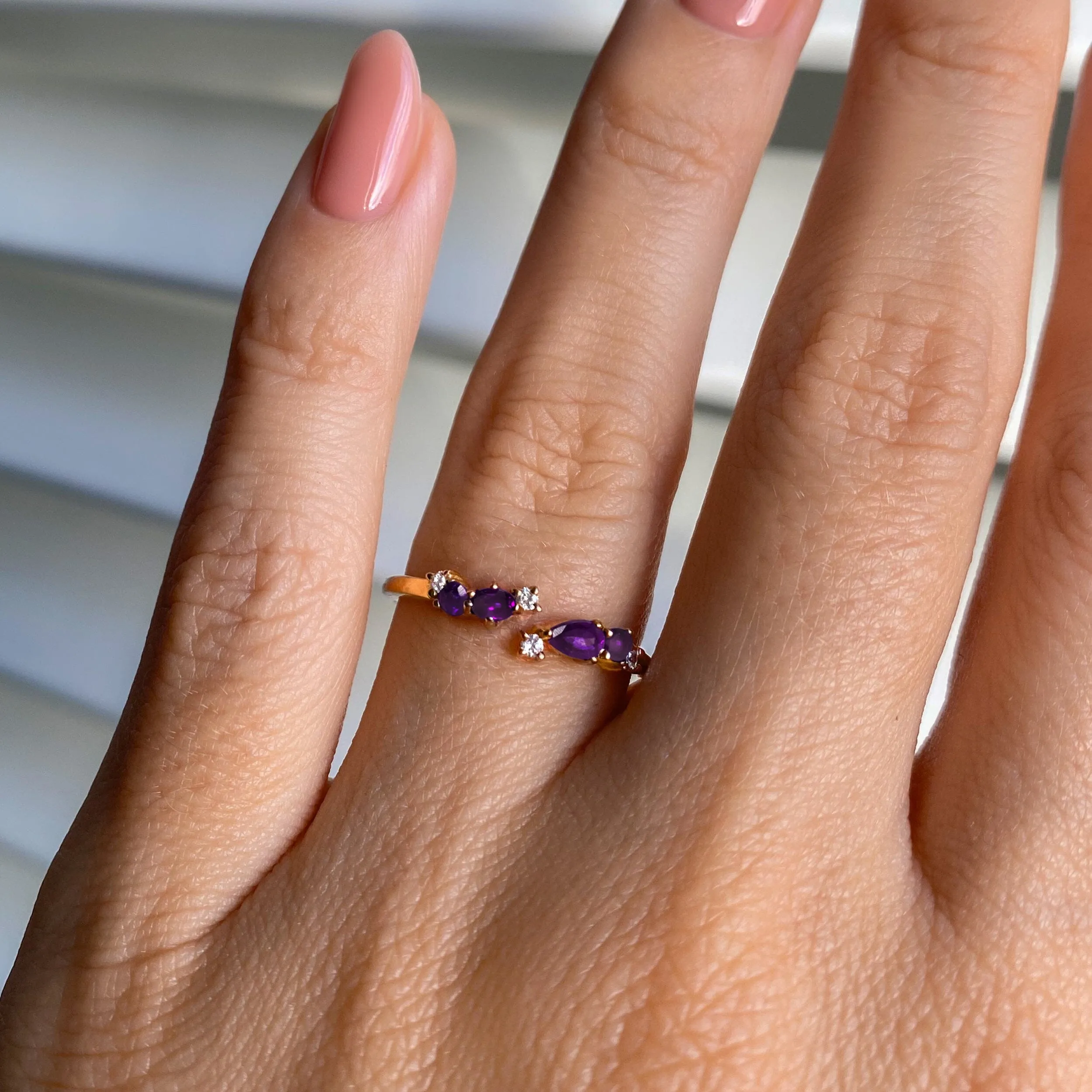 Adjustable Amethyst Ring Flourish - February Birthstone