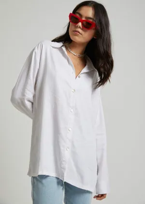 Afends Womens Mia - Hemp Raw Cut Long Sleeve Shirt - White