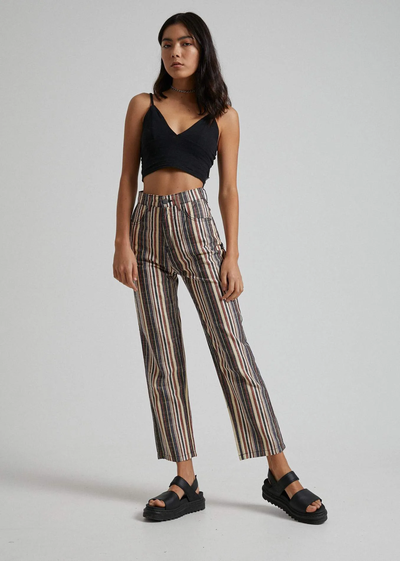 Afends Womens Shelby Stripe - High Waist Wide Leg Pants - Multi