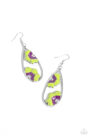 Airily Abloom - Green - and Purple Flower Paparazzi Fishhook Earrings