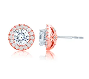 A.JAFFE ART DECO CENTER OF MY UNIVERSE ROSE GOLD DIAMOND HALO EARRINGS