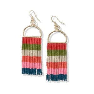 Allison Horizontal Stripe Beaded Fringe Earrings in Peacock