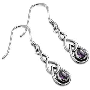 Amethyst Stone Celtic Knot Silver Earrings