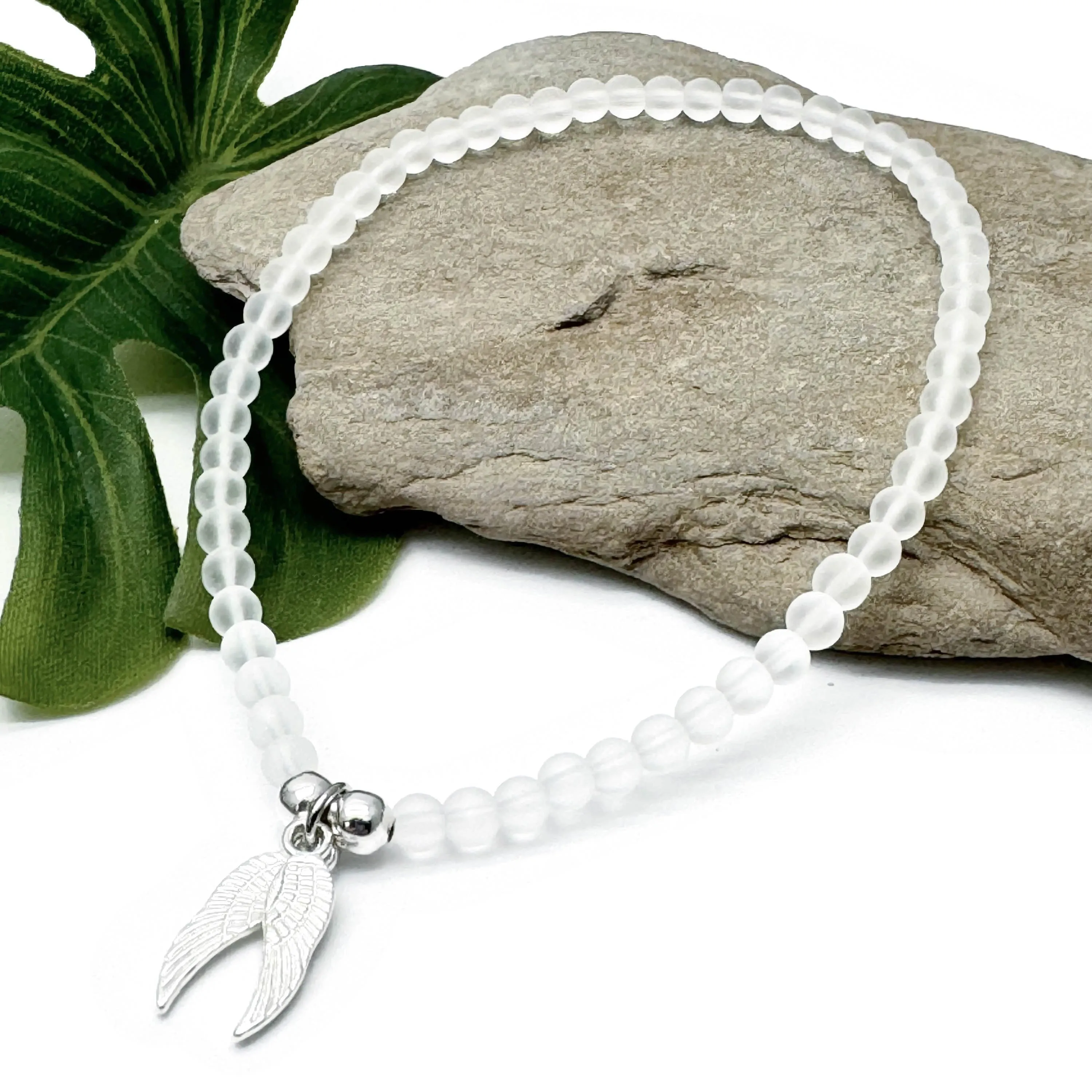 Angel Wings Charm Frosted Bead Anklet - Colour Choice