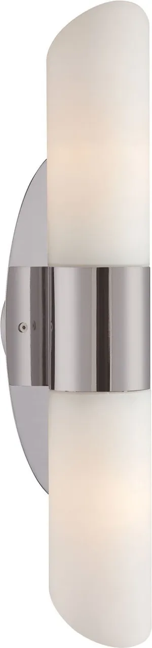 Ango 2 Light Sconce In Satin Nickel With Chamfer-Cut White Opal Glass