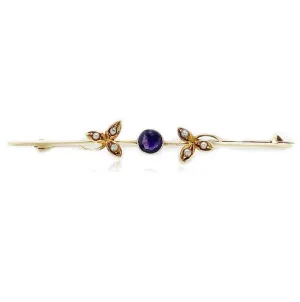 Antique Edwardian Amethyst 15ct Bar Brooch