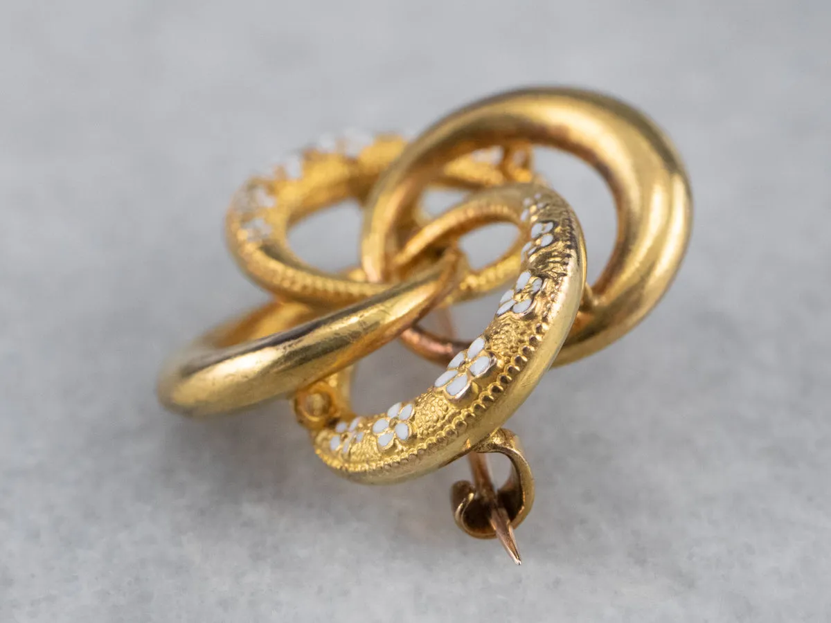 Antique Floral Enamel Gold Love Knot Pin